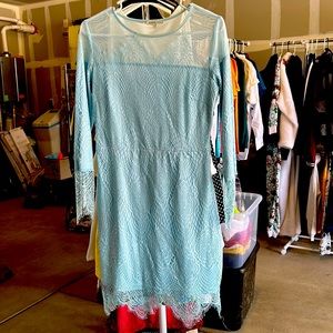 Baby Blue lace dress. 3/4 length sleeve.
